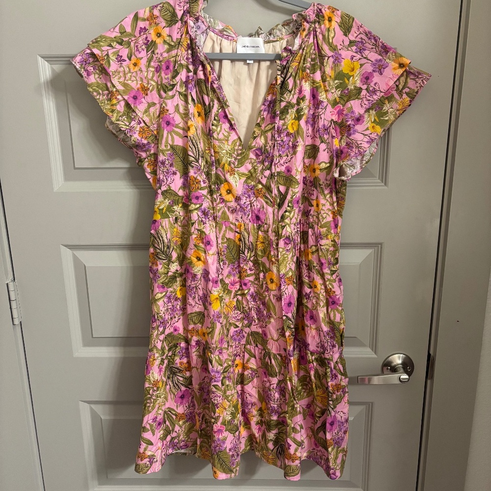 Lavender Brown Floral Dress - Size Large